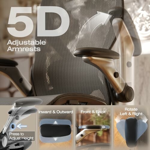 Office chair with 5D adjustable armrests featuring adjustment options.