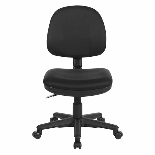 Black office chair with wheels.