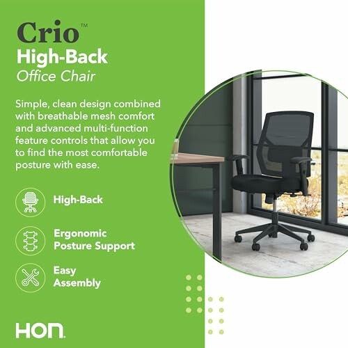 Crio High-Back Office Chair with ergonomic features and easy assembly.