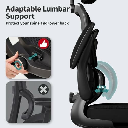 Ergonomic chair with adaptable lumbar support adjustment.