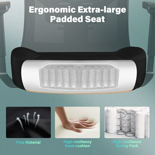 Ergonomic chair with extra-large padded seat and features.