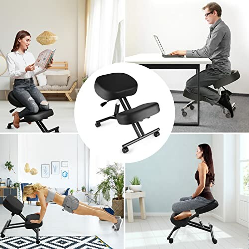 People using ergonomic kneeling chair in various settings