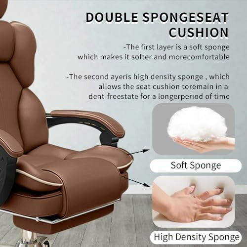 Ergonomic office chair with double sponge seat cushion, including soft and high-density sponge layers.