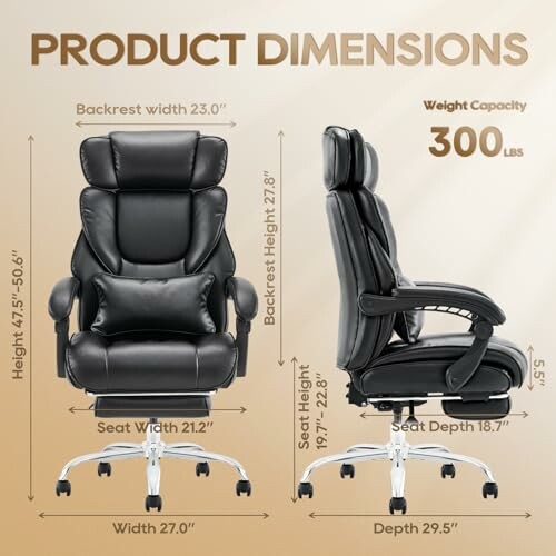 Ergonomic office chair dimensions and features.