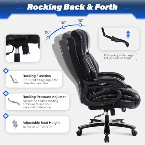 Ergonomic office chair with rocking and adjustable features.