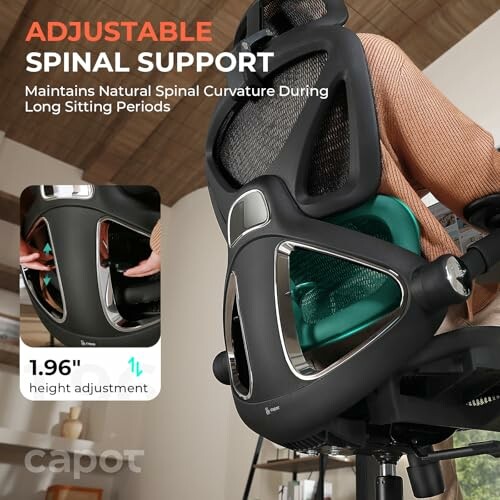 Ergonomic office chair with adjustable spinal support and height adjustment feature.