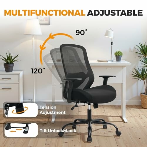 Multifunctional adjustable office chair with mesh backrest at desk.