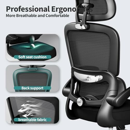 Ergonomic office chair with breathable fabric, soft seat cushion, and back support.