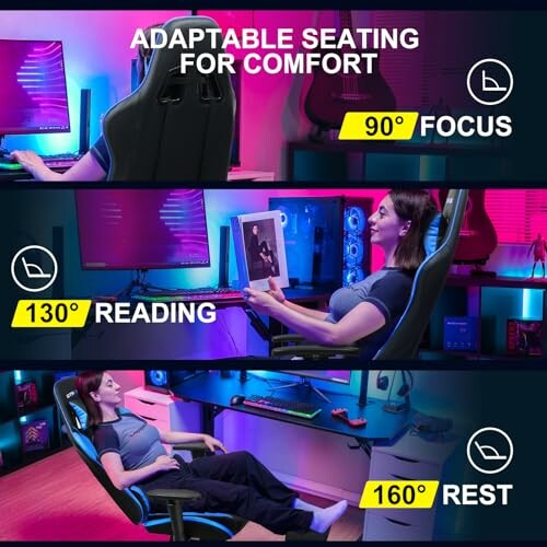 Demonstration of GTRACING gaming chair reclining positions for relaxation.