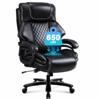 Black office chair with 650 lbs weight capacity.