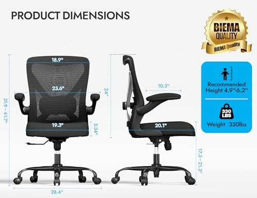 Office chair with dimensions and weight capacity of 330 lbs