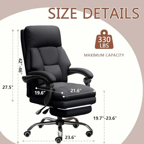 Office chair with size details and 330 lbs capacity.
