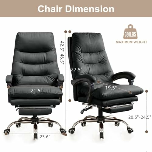 Dimensions of reclining office chair with weight capacity